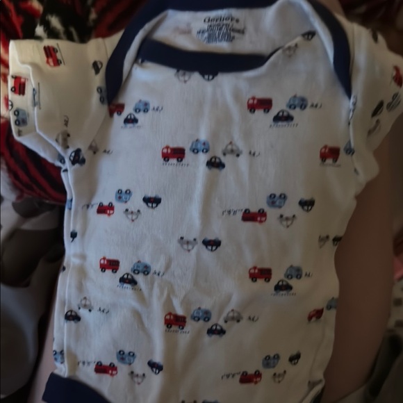 Carter's White and Blue Baby Onesie with Car Pattern - Picture 1 of 1